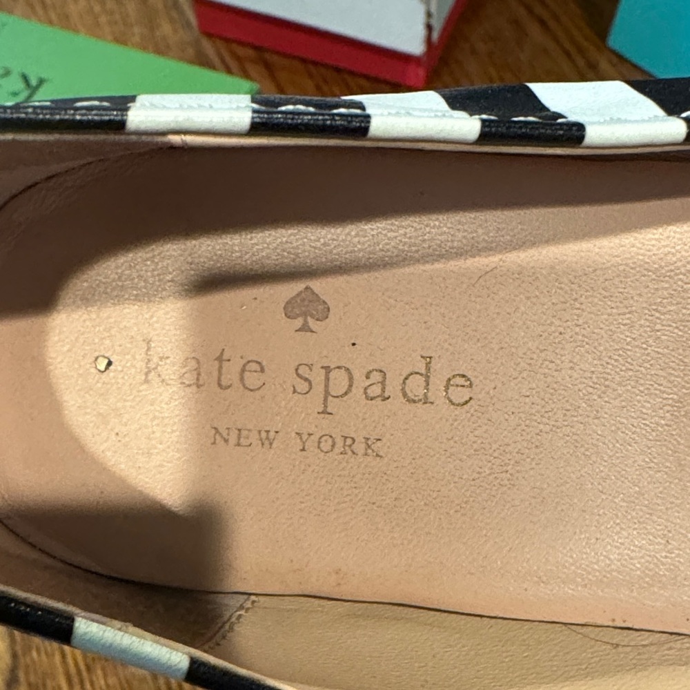 kate spade Black and White Striped Flats with Red Heart Appliqués - Picture 3 of 5